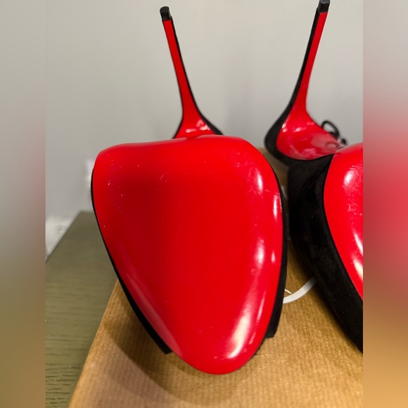 Christian Louboutin Black Suede Peep Toe Heels - Picture 8 of 14